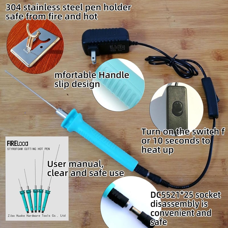FIRElood Hot Wire Pen, Electric Hot Wire Cutter Pen 25cm, Styrofoam Cutting Hot Pen Hot Wire Cutting Pen for Amateur DIY Heat Cutting Engraving Pen, Art Making, Foam Carving (blue, 250mm) - Image 4